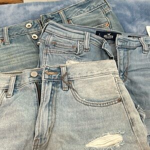 3 different pairs of blue jean shorts